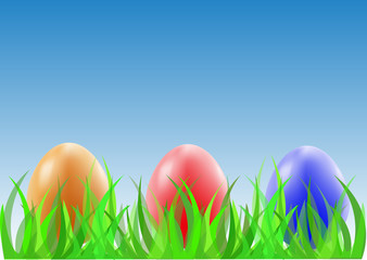 Easter eggs on the green grass