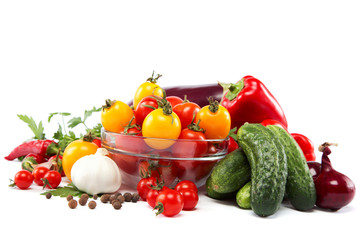  Fresh vegetables on a white background.