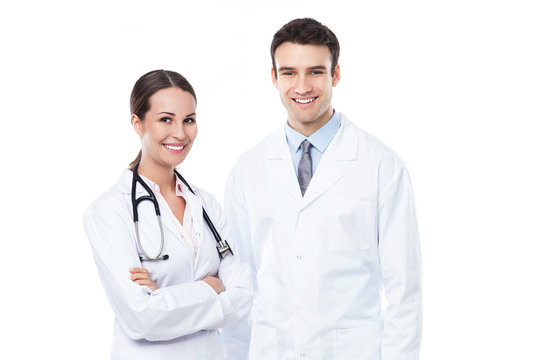 Friendly male and female doctors