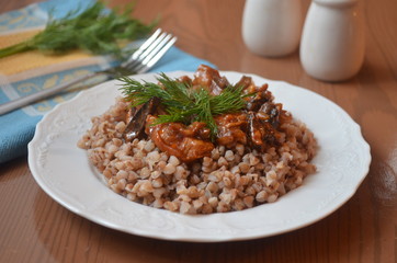 buckwheat with meat and mushrooms