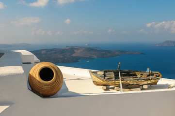 Old boat in Thira, Santorini island, Greece