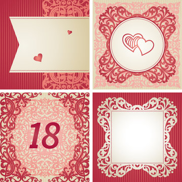 Vintage greeting cards with floral motifs in retro style.