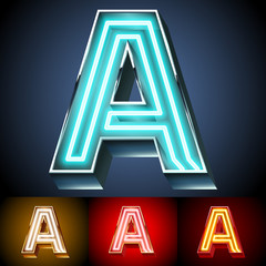 Realistic neon tube alphabet for light board. Letter A