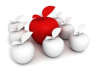 Concept of Unique Different Red Apple in White Set