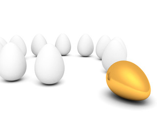Golden egg in row of white eggs concept of difference