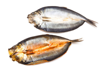 Kippers isolated on a white studio background.
