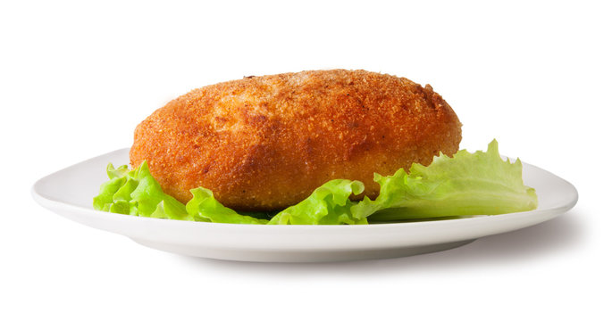 Chicken cutlet on the white plate