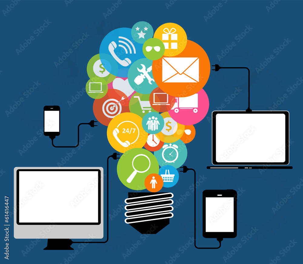 Aufkleber cloud computing concept on different electronic devices. vector