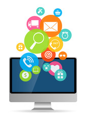 Business Internet for Different Electronic Devices Concept. Vec