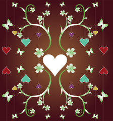 cornice astratta con cuori e farfalle