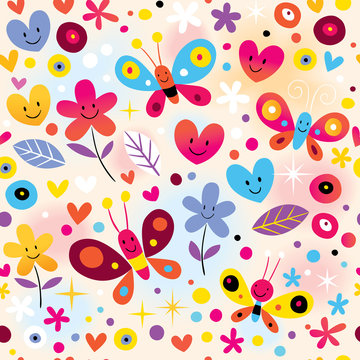 butterflies, hearts & flowers pattern