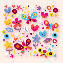 Fototapeta na wymiar butterflies, hearts & flowers
