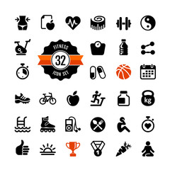 Set health and fitness pictograms for web