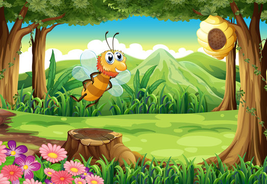 A bee at the forest going to the beehive