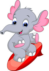 Illustration of funny elephant playing surfing