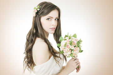 Beautiful bride with wedding bouquet