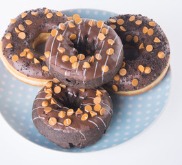 chocolate donuts on a white background