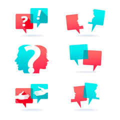 Set of speech bubbles with people face and question mark