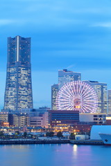 Naklejka premium Yokohama skyline at minato mirai area at night view