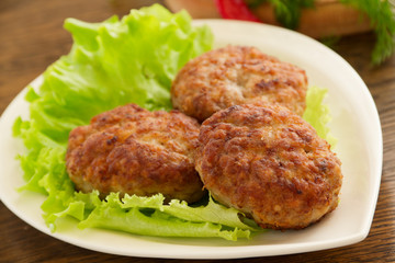 Large fried cutlets with  lettuce