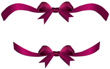 Violet red bow with ribbon on the gift or heart isolated