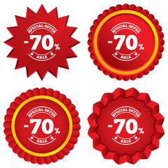 70 percent discount sign icon. Sale symbol.