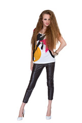 girl in punk rock style on white background