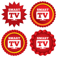 Widescreen Smart TV sign icon. Television set.