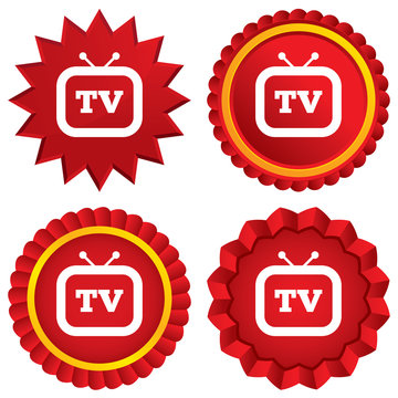 Retro TV sign icon. Television set symbol.