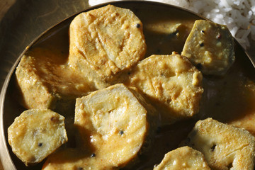 Aratikaya Masala Pulusu - Spiced Raw Banana Curry