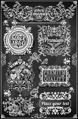Vintage Hand Drawn Banners and Labels on Blackboard