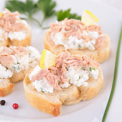 canape with cheese and tuna spread