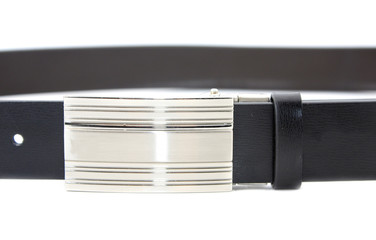 Black leather belt isolated on white