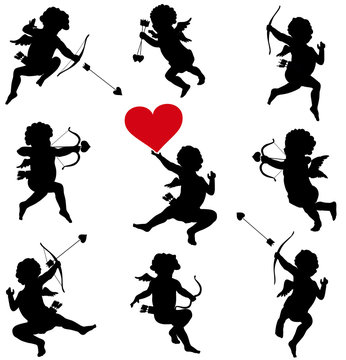 Cupid vector silhouettes set. Valentine's Day design