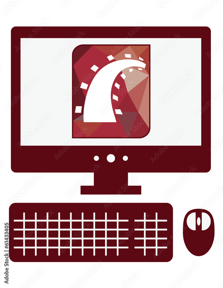 Aufkleber vector icon of personal computer with ruby on rails sign on the