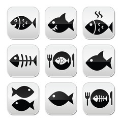 Fish, fish on plate, skeleton vecotor buttons