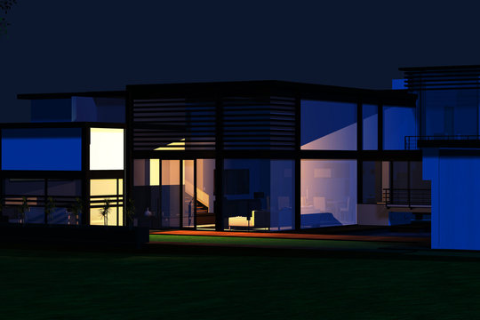 Modernes Wohnhaus bei Nacht