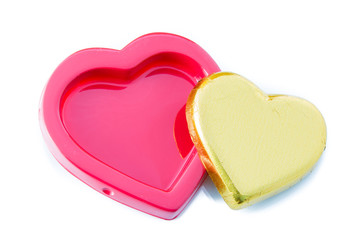 chocolate golden heart shape on red box