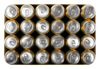 box of beer cans isolated on white