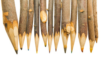 Unique sharp wooden Pencils isolated on white