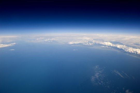 High altitude view of the Earth in space.