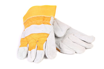 Construction gloves yellow white.