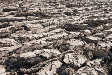 Furrows in the clay field just after ploughing