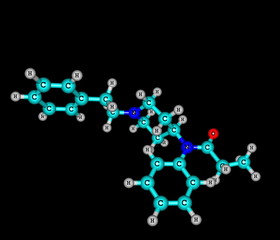 Fentanyl molecular structure on black background