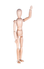 Wooden figure with the hand raised up