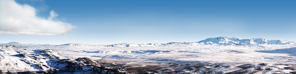 Panorama de paysage de désert de glace islandaise 4x1 Ratio