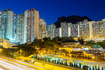 Fototapeta na wymiar Public housing in Hong Kong at night