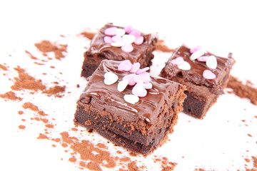 Brownie with chocolate and heart shape decoration