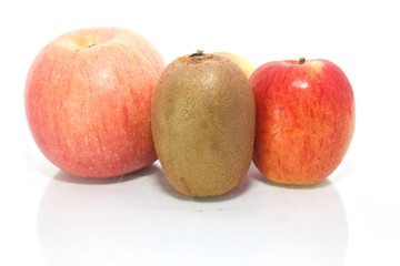kiwi and apple on white background