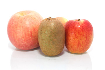 kiwi and apple on white background